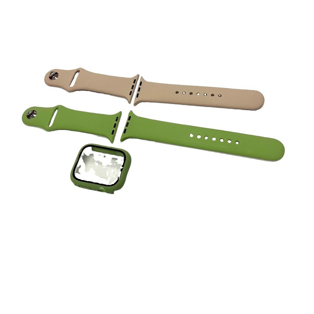 Lot of 2 Silicone Smartwatch bands & one watchface cover Green & Pink 42-45mm